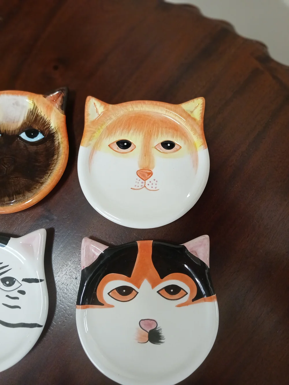 Vintage Cat Face Ceramic Coasters/Trinket Dishes - Set of 6